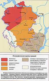 Карта Чувашии с расселением этнографических групп