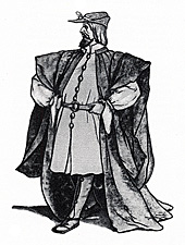 Ганс Гольбейн Младший (1497-1543). Костюм английского горожанина. Акварель. 1575 г. Собрание Британского музея, Лондон