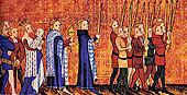 Крещение Карла VI. Миниатюра. XIV в. Собрание Национальной библиотеки, Париж