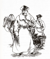 Ямщик в армяке, подпоясанный кушаком.