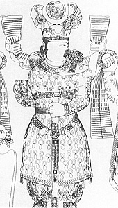 Прорисовка изображения Арташира III в Большом гроте Так-и Бустана. Начало VII в.